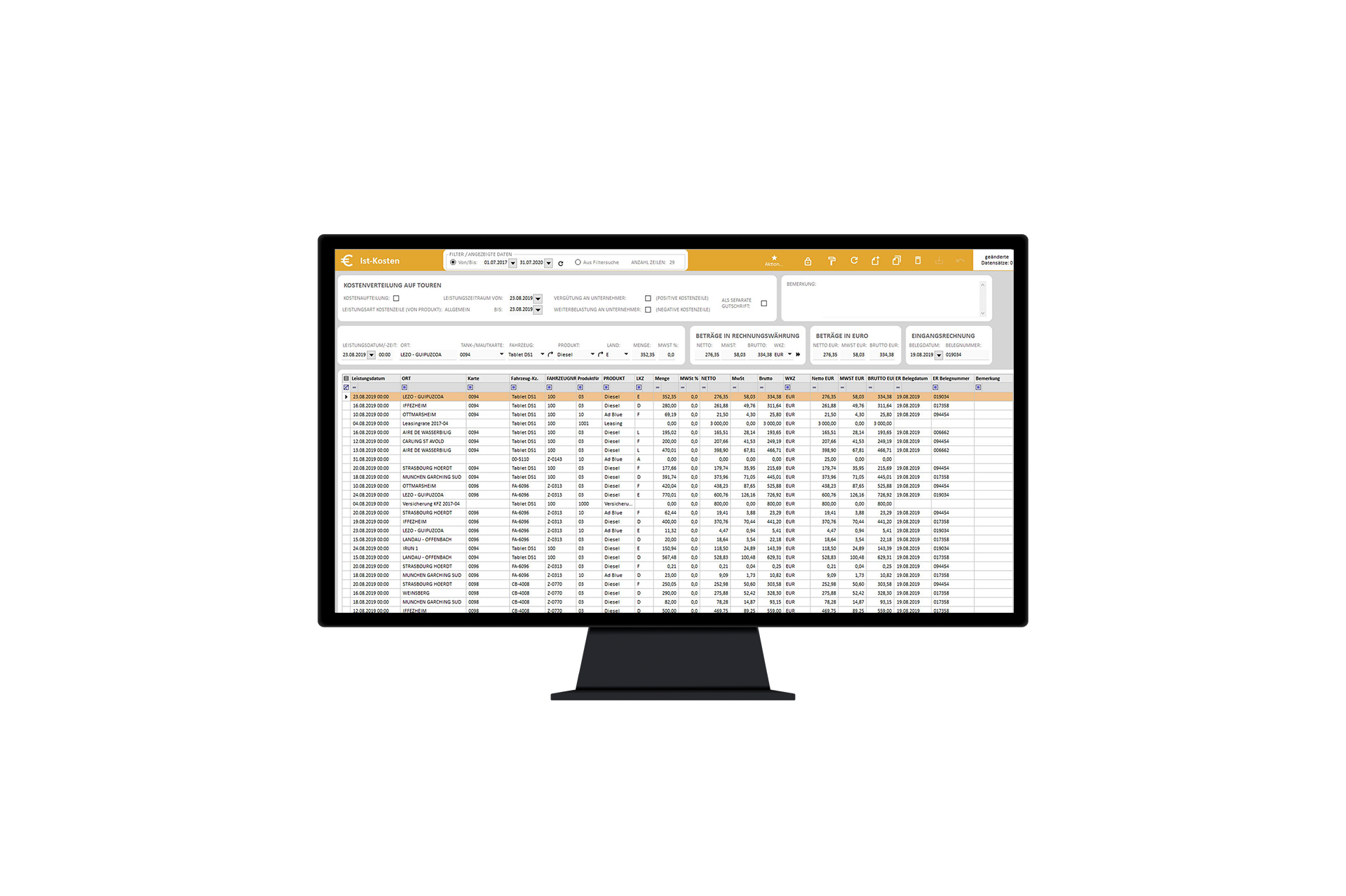 Screenshot aus der Logistiksoftware zum effizienten Transportmanagement